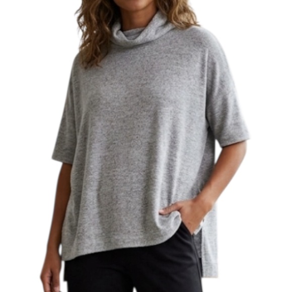 rag & bone Sweaters - Rag & Bone Heather Gray Knit Cowl Neck High-Low Short Sleeve Light Sweater Top M